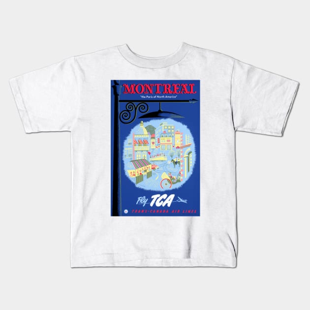 Vintage Travel Poster Montreal Fly TCA Canada Kids T-Shirt by vintagetreasure